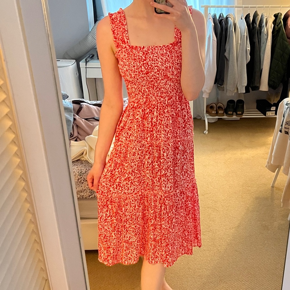 Red Print Midi Dress